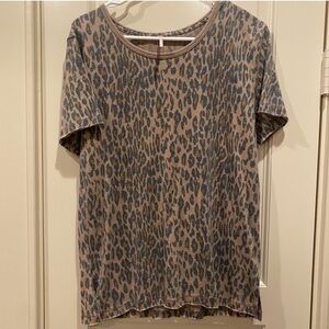 Free People Brown and Black Animal Print Short Sleeve Tee